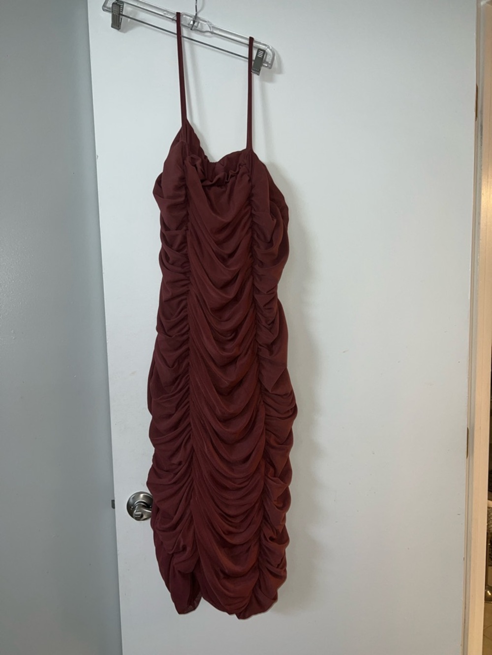Ruched Burgundy Spaghetti Strap Dress
